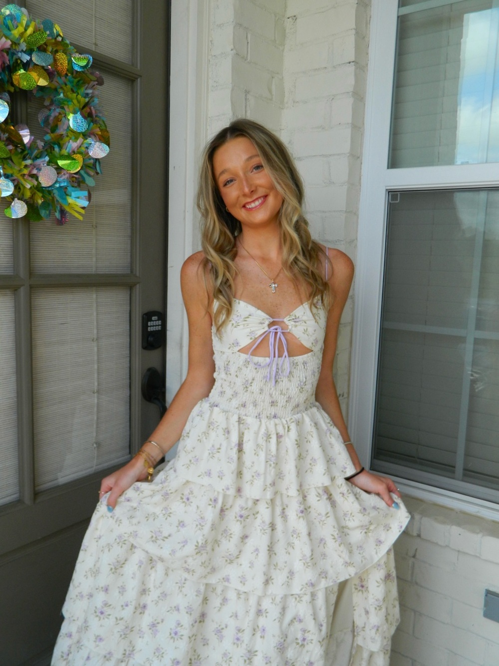 Lucy in the Sky Cream Maxi Dress with Lavender Floral Print